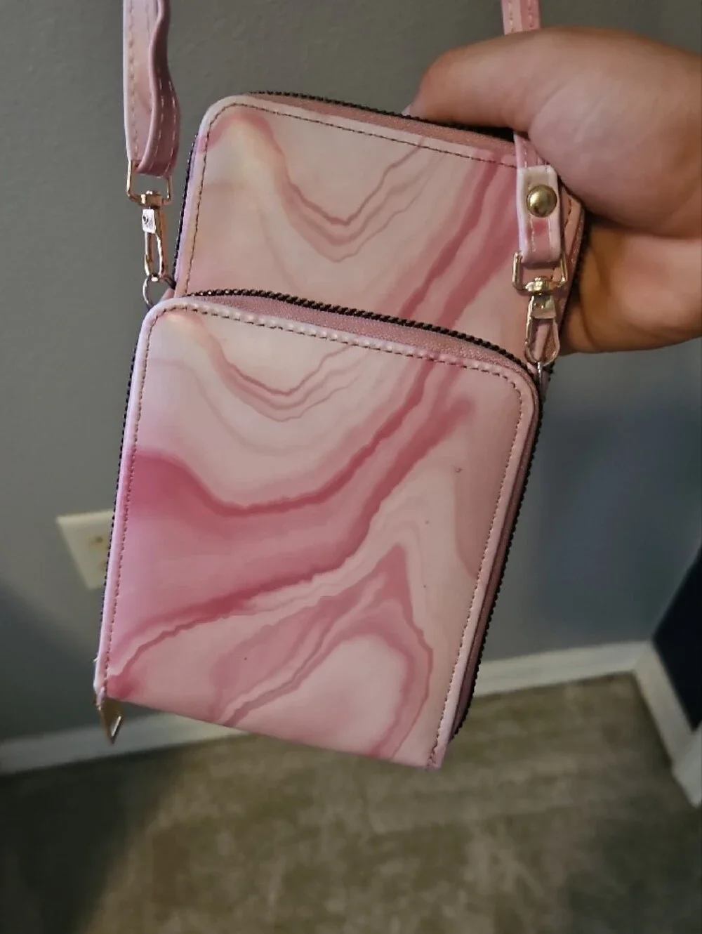 Pink Marble Crossbody Phone Bag - Women's Small Shoulder Purse